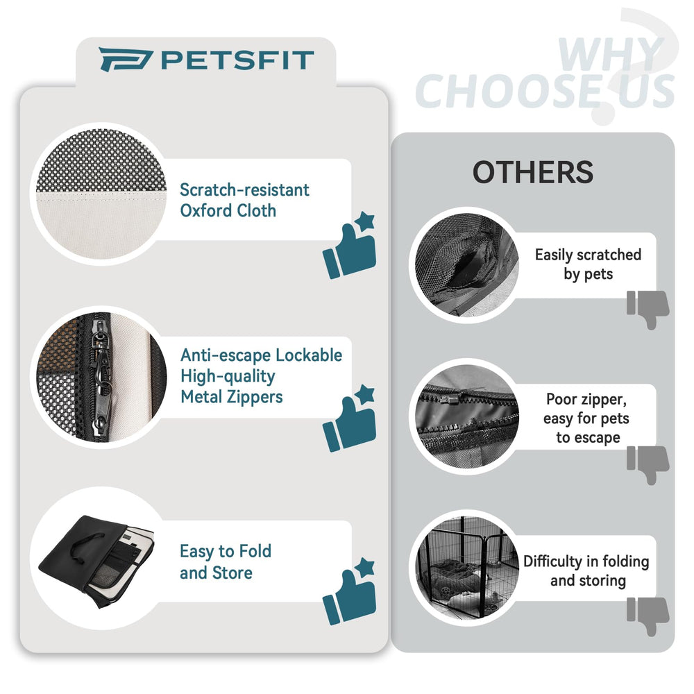 Petsfit zippered roof provides adjustable ventilation and secure viewing during playtime.
