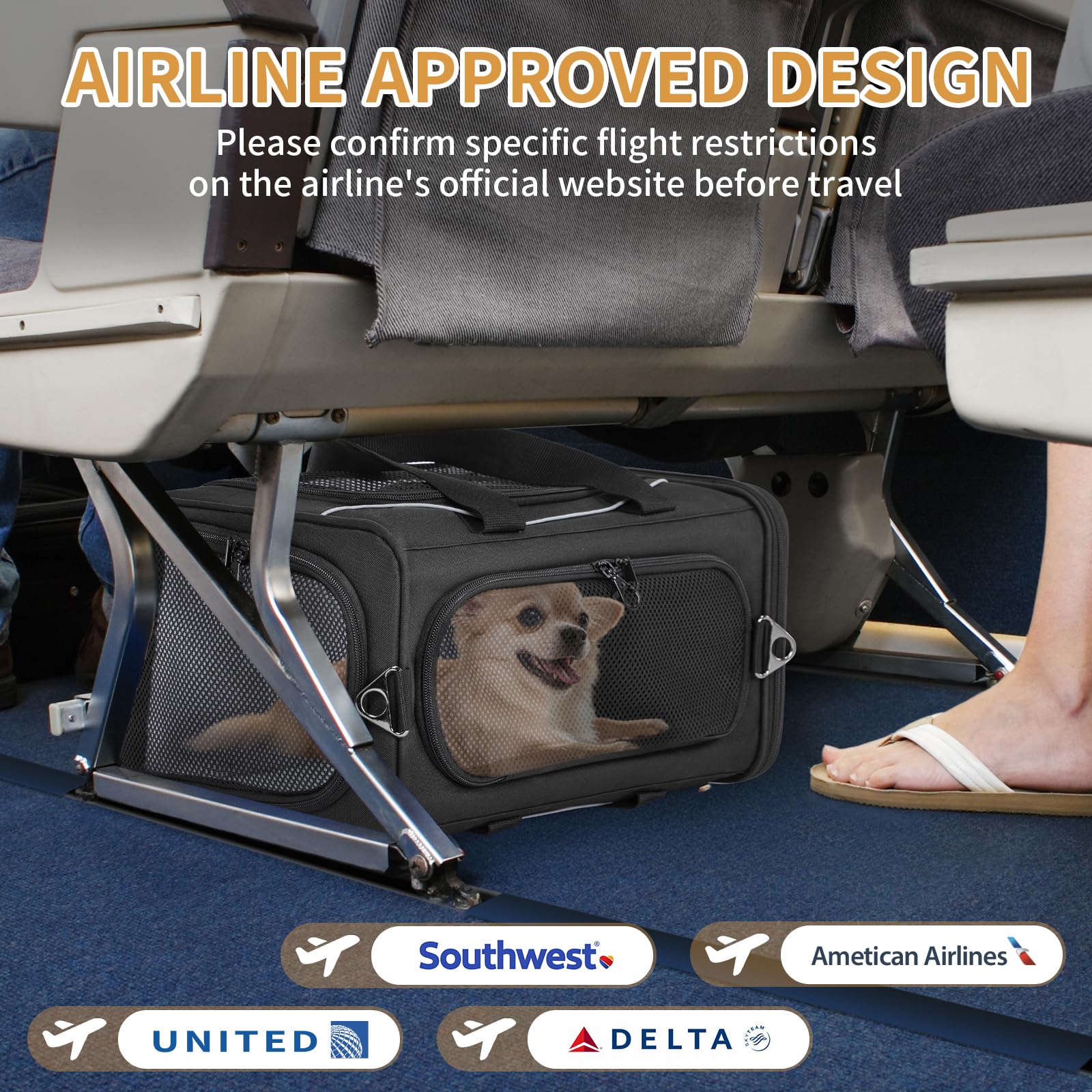 Petsfit safety design with anti-escape rope keeps pets secure during flights