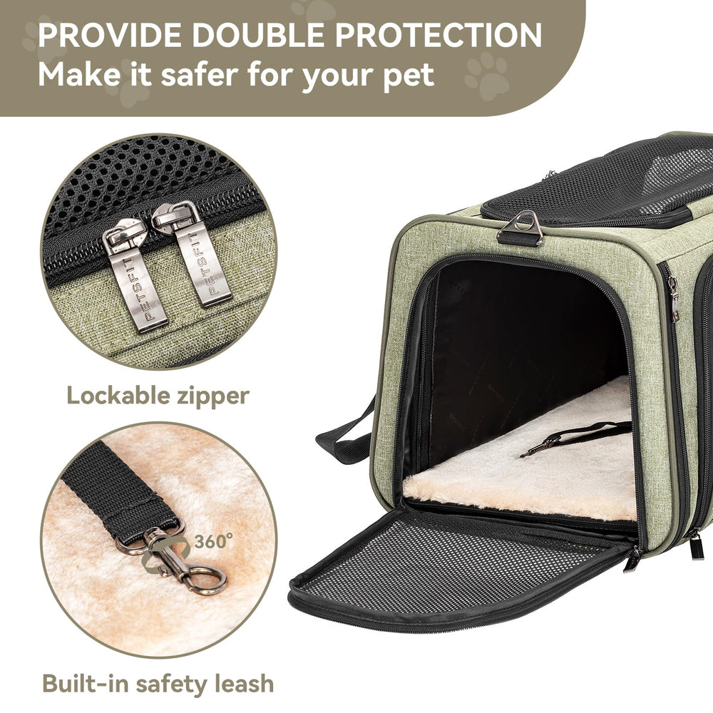 Petsfit self-locking zipper head secures small pets during travel