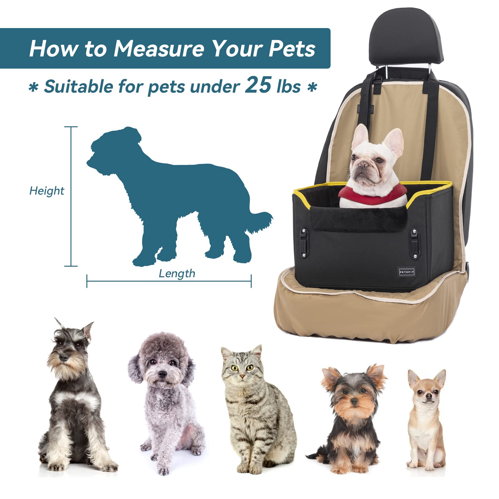 PETSFIT small dog car seat wipe-clean fabric makes post-trip cleaning easy