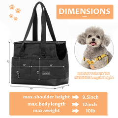 Petsfit small dog purse carrier with shoulder strap demonstrates hands-free mobility.