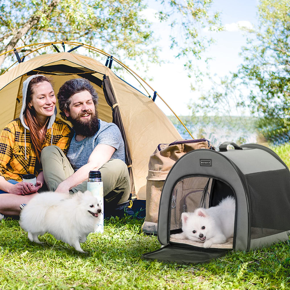 Petsfit Soft Dog Crate folded-compact demonstrates space-saving storage at home.