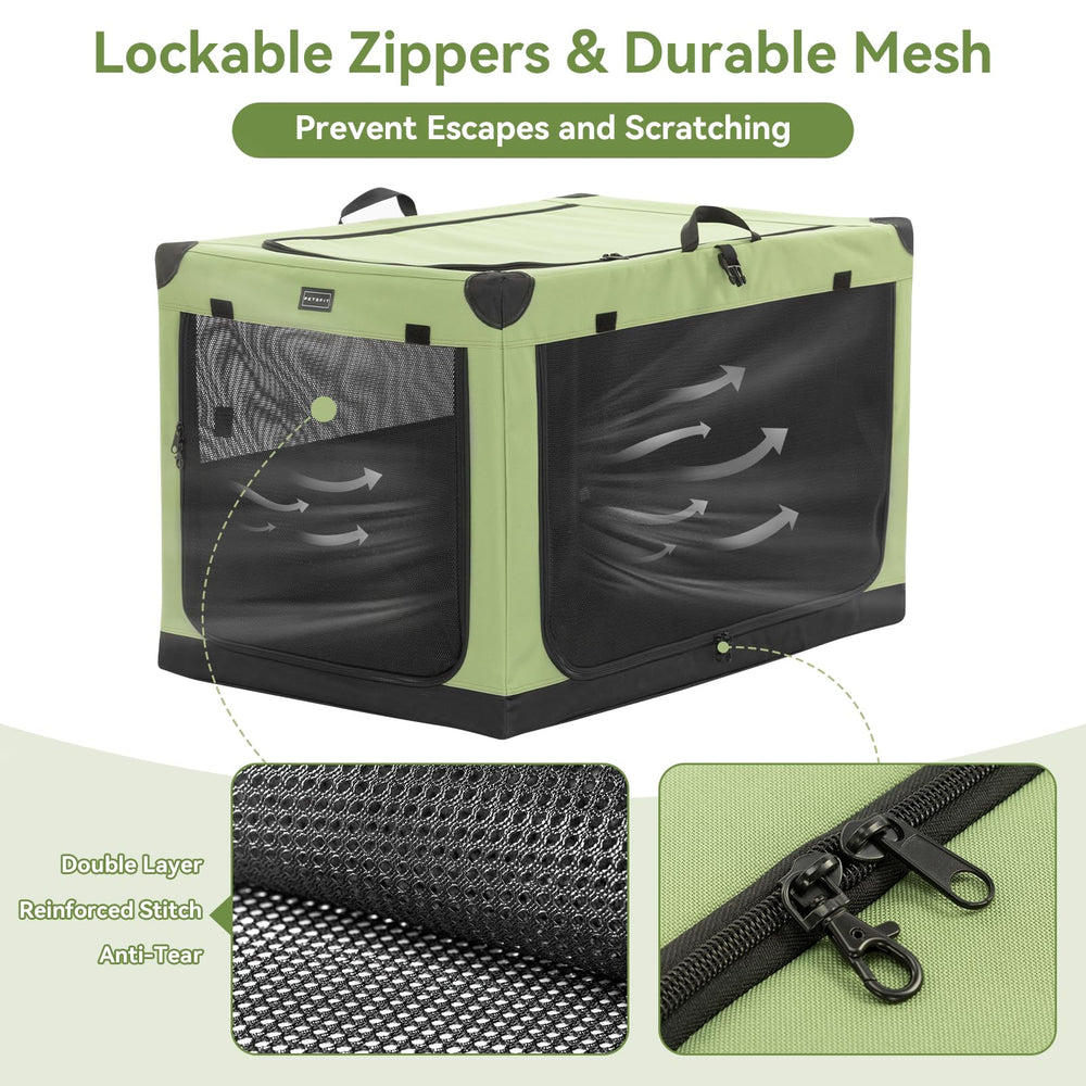 Petsfit soft dog crate front door lockable zipper for secure entry