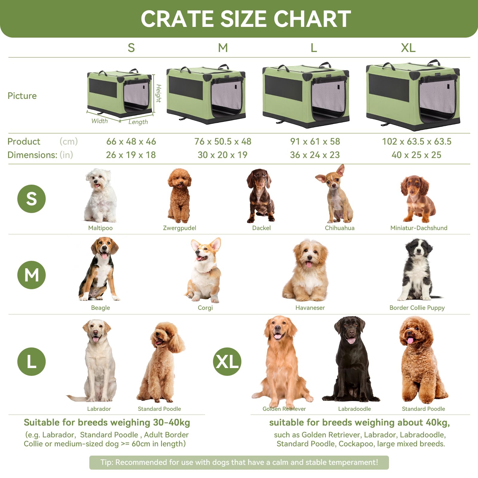 Petsfit soft dog crate green collapsible frame is lightweight for easy portability