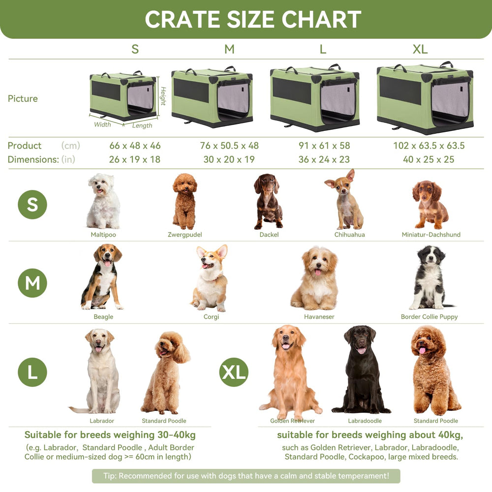 Petsfit soft dog crate green collapsible frame is lightweight for easy portability