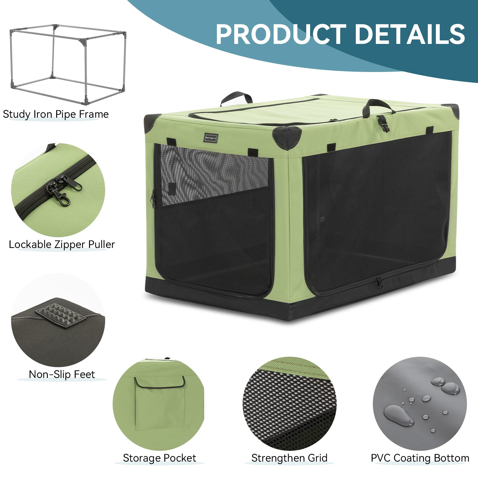 Petsfit soft dog crate storage pocket keeps treats and toys handy