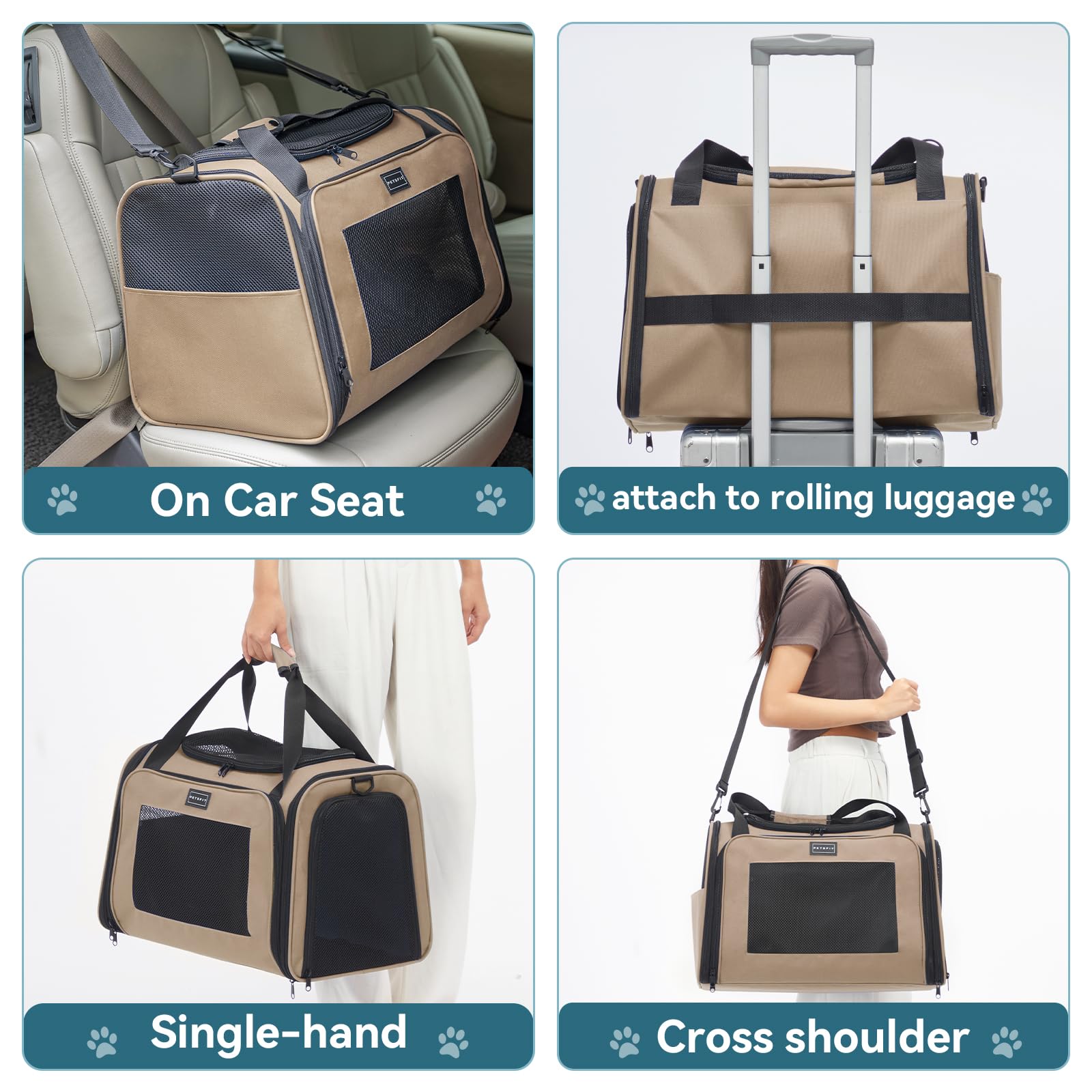 Petsfit soft-sided cat carrier side-entry design for easy loading