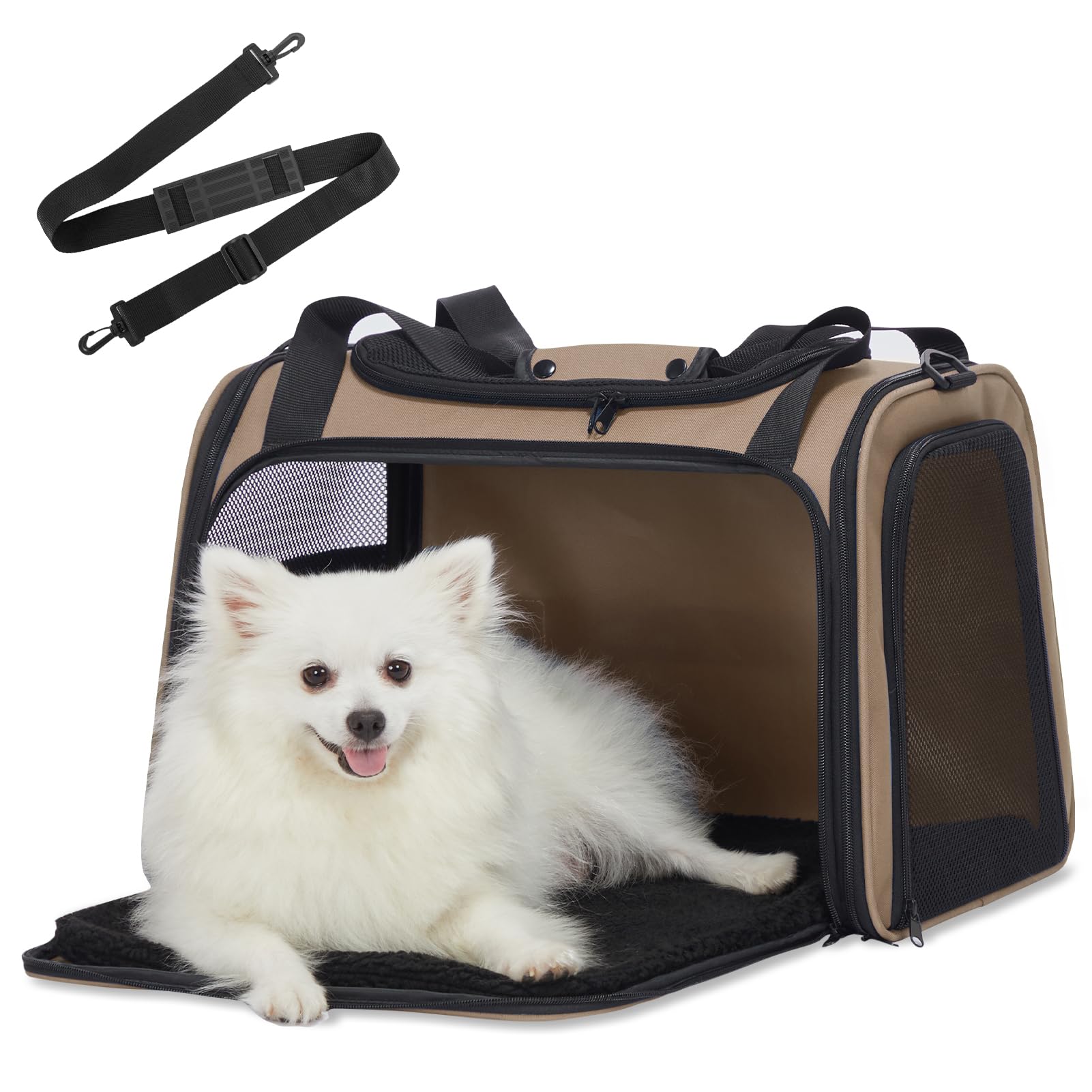 Petsfit soft-sided cat carrier top view shows spacious interior for medium cats
