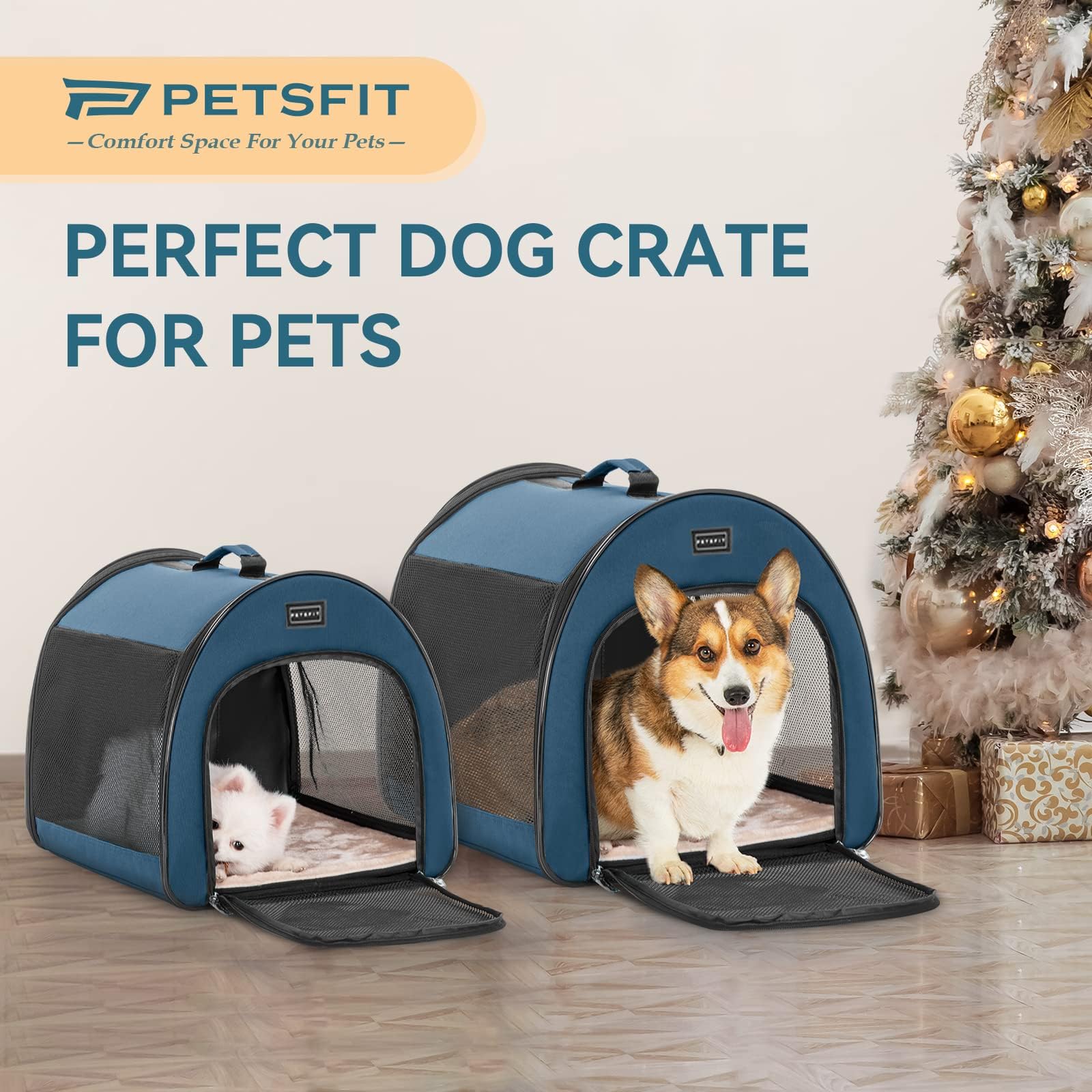 Petsfit soft-sided crate folded flat demonstrates easy storage.