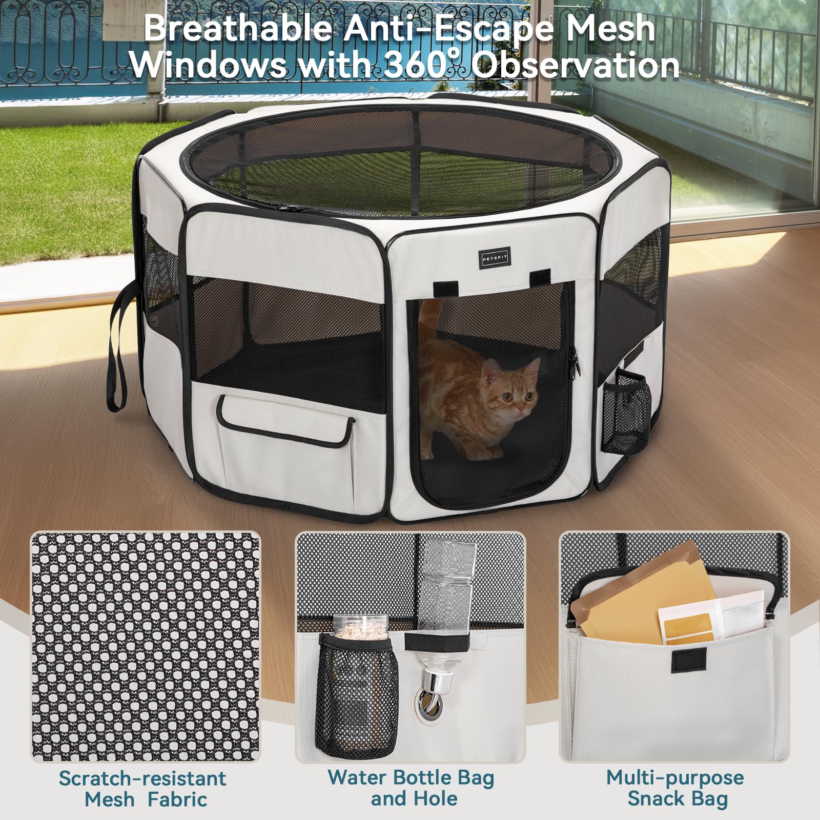 Petsfit sturdy hexagonal frame demonstrates stability and escape-proof containment in busy homes.