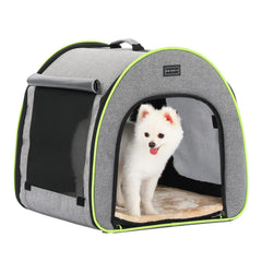 Petsfit travel dog crate inside car highlights roomy interior for small dogs.