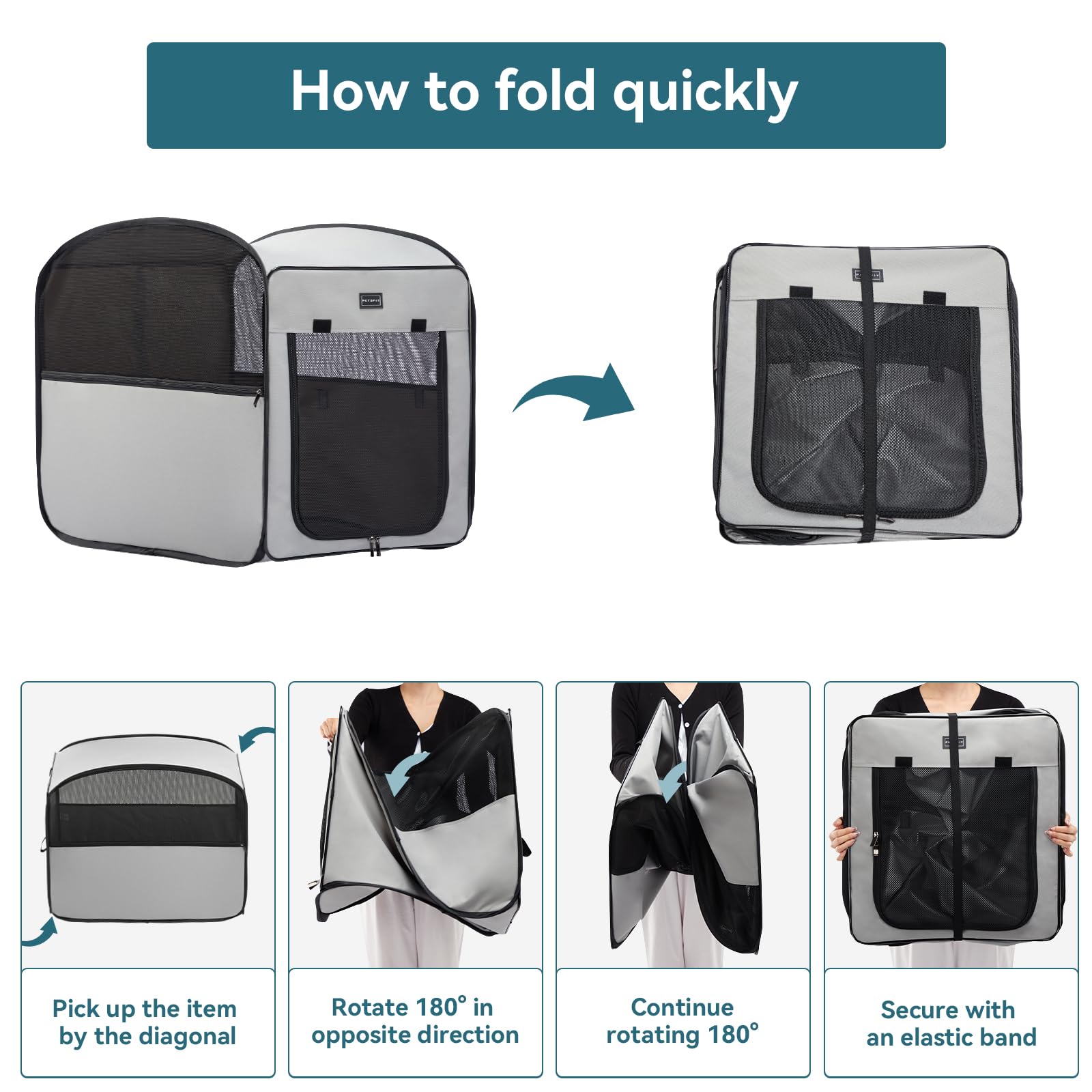 Petsfit Travel Dog Crate waterproof base for easy cleaning after outdoor use.