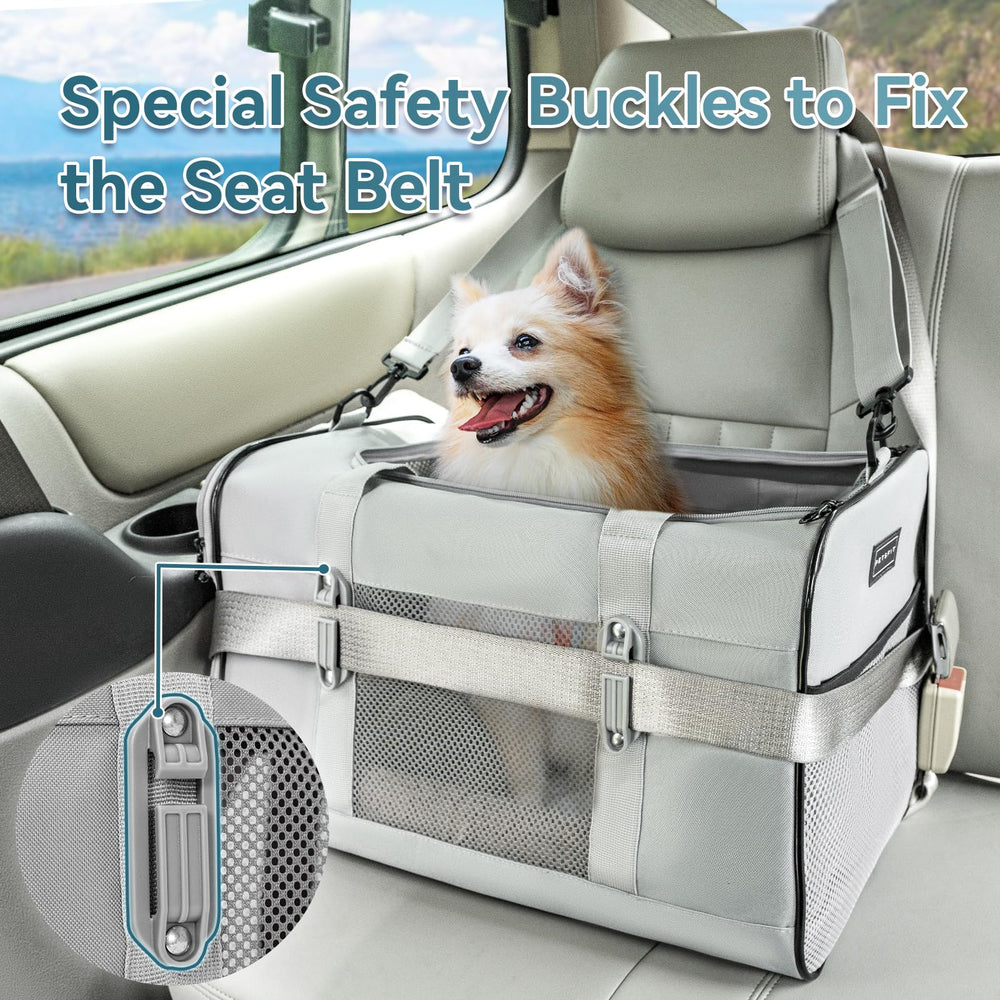 Petsfit travel pet carrier car seat buckle in grey for secure travel during car rides