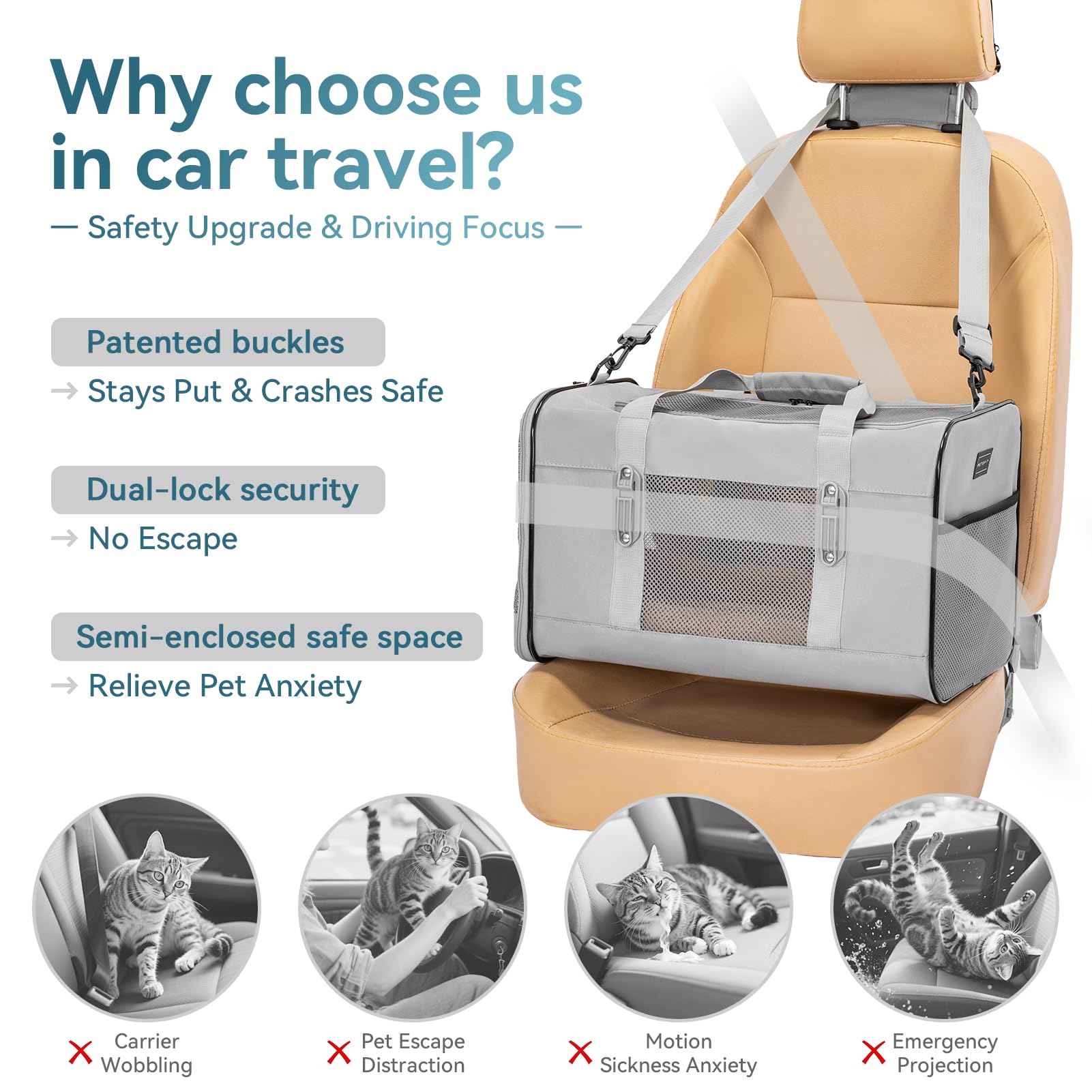 Petsfit travel pet carrier top opening grey enables easy access and supervision on trips