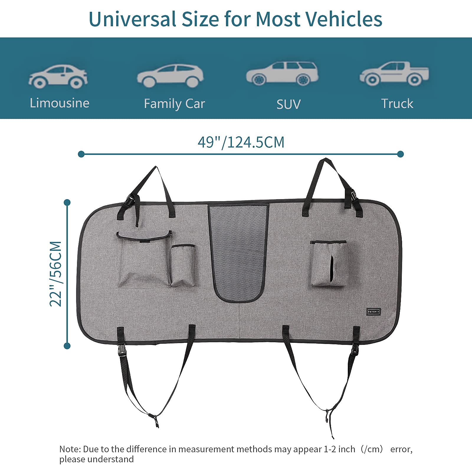 Petsfit universal dog barrier 49x22 ensures a flexible fit for many SUVs and trucks.