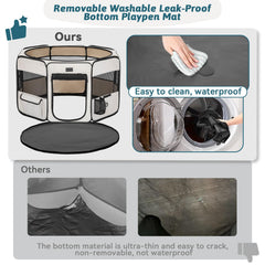 Petsfit waterproof mat removable highlights easy cleaning and spill protection inside the playpen.