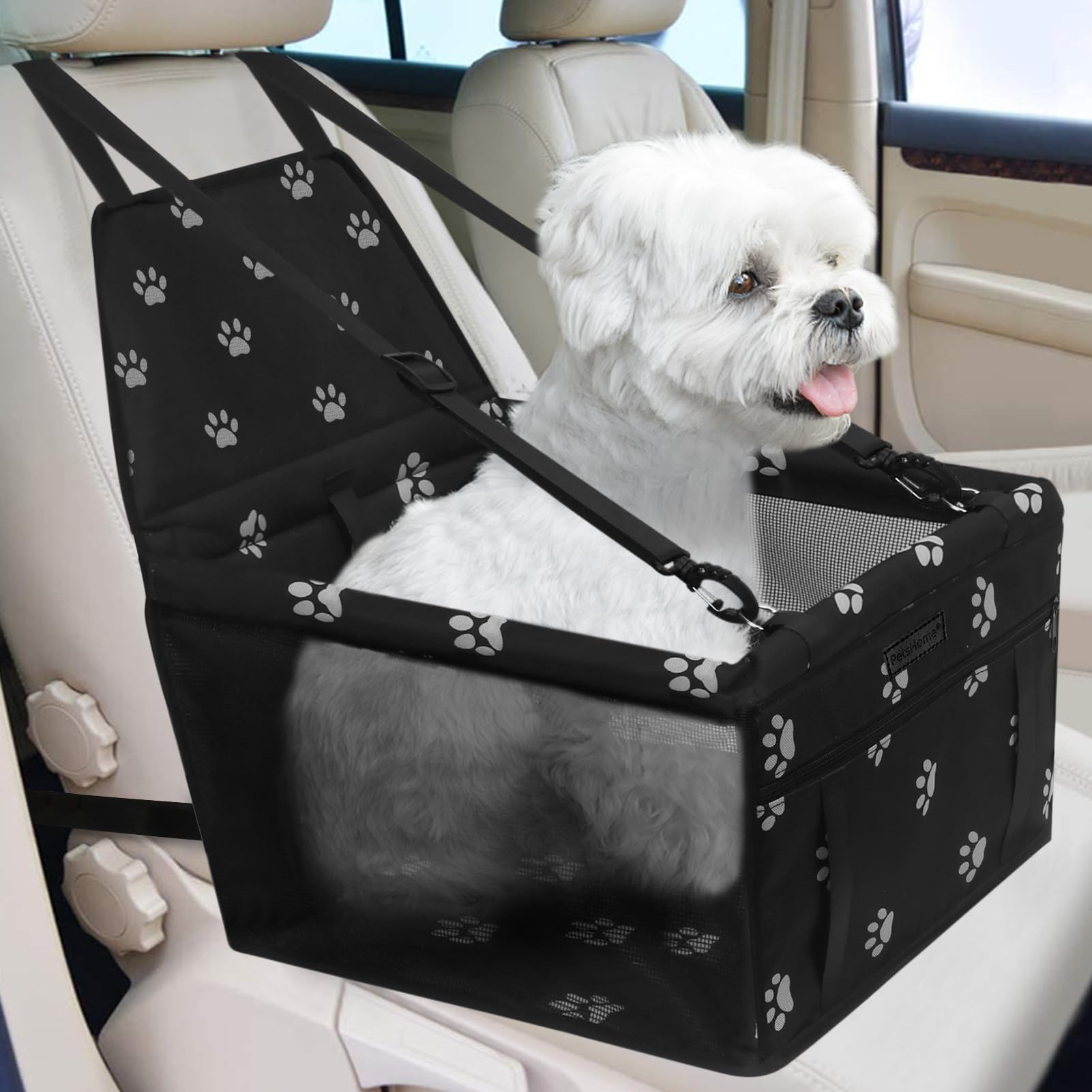 PetsHome dog car seat foldable booster footprint black for stable travel with small dogs.