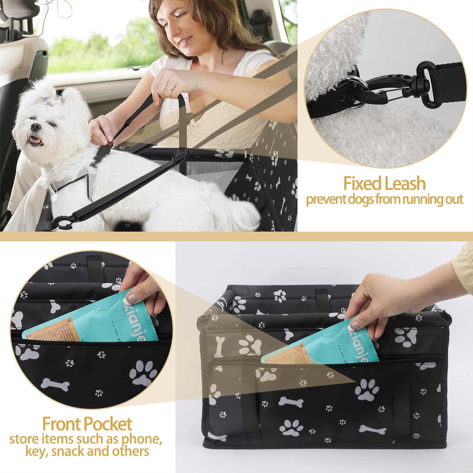 PetsHome dog car seat front pocket stores small essentials