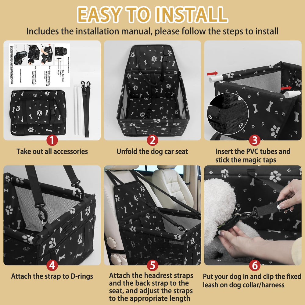 PetsHome dog car seat installation guide shown for quick setup