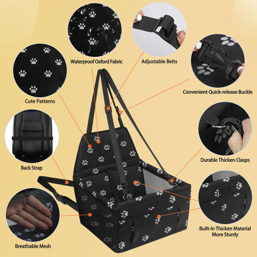 PetsHome dog car seat with oxford fabric and waterproof interior for quick cleanup.