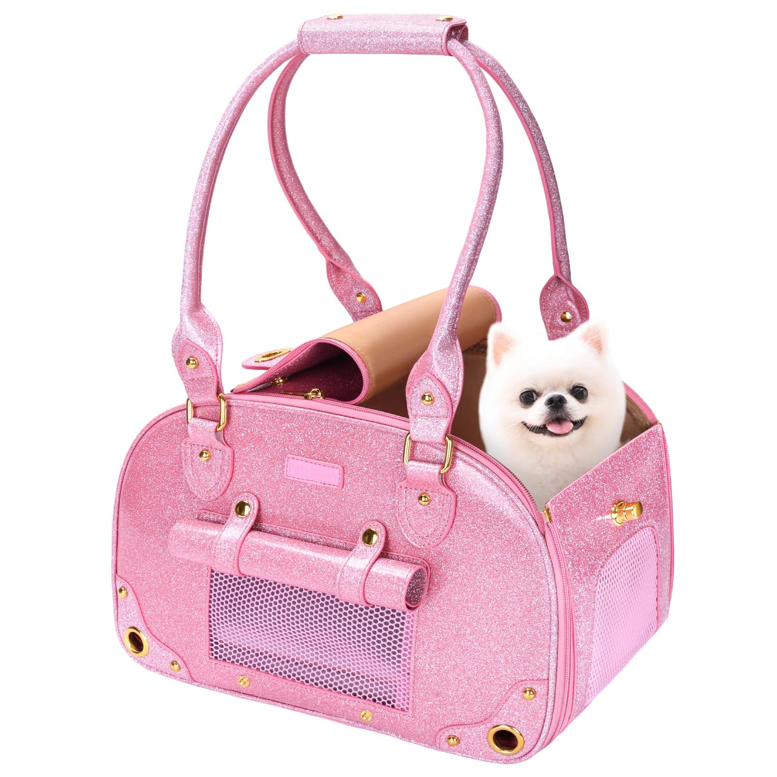 PetsHome Dog Carrier Purse pink front view, stylish travel companion for small pets.