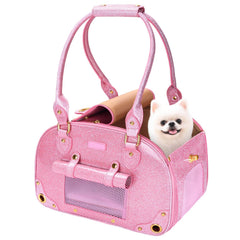 PetsHome Dog Carrier Purse pink front view, stylish travel companion for small pets.