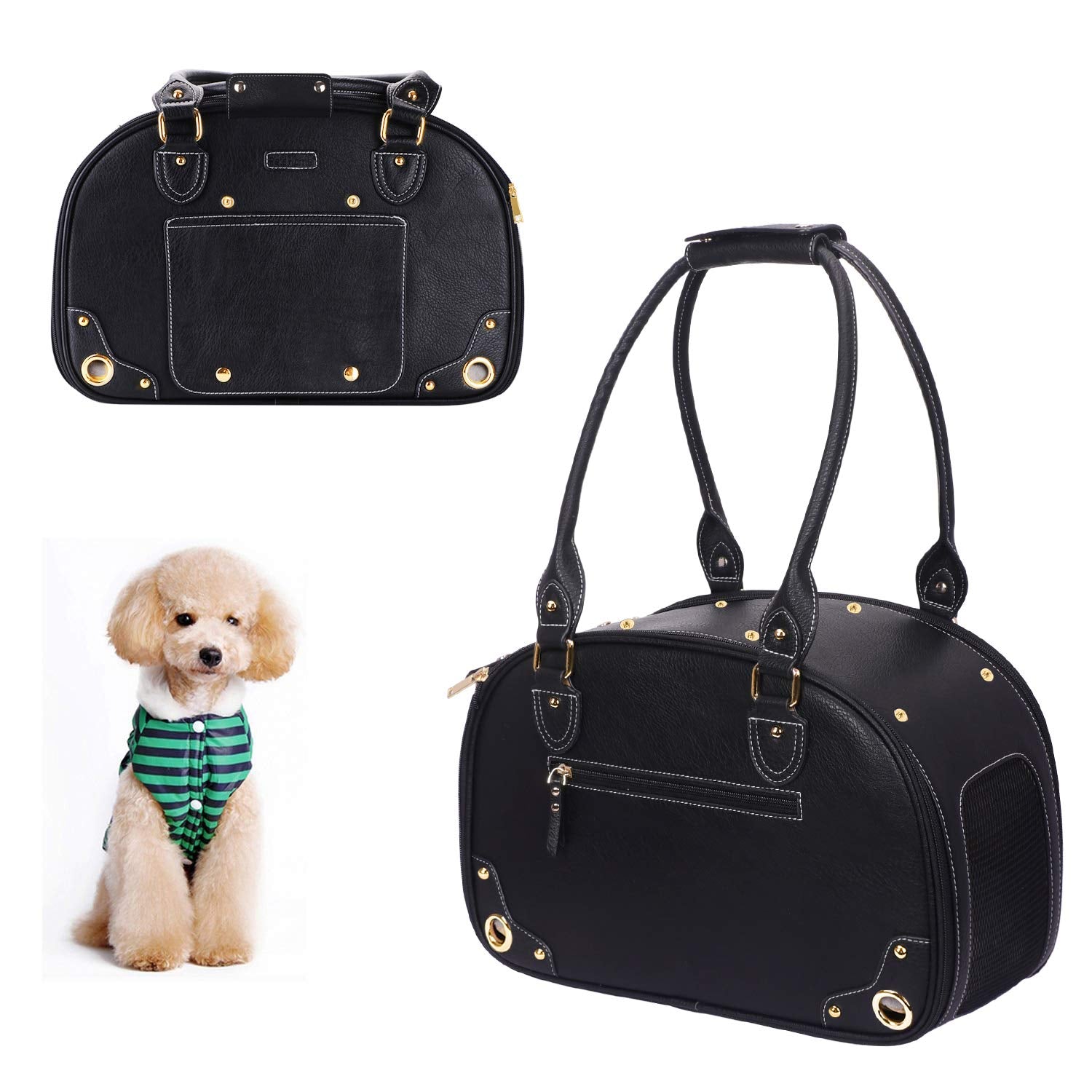 PetsHome Dog Carrier Purse top zip ventilation provides fresh air for relaxed travel.