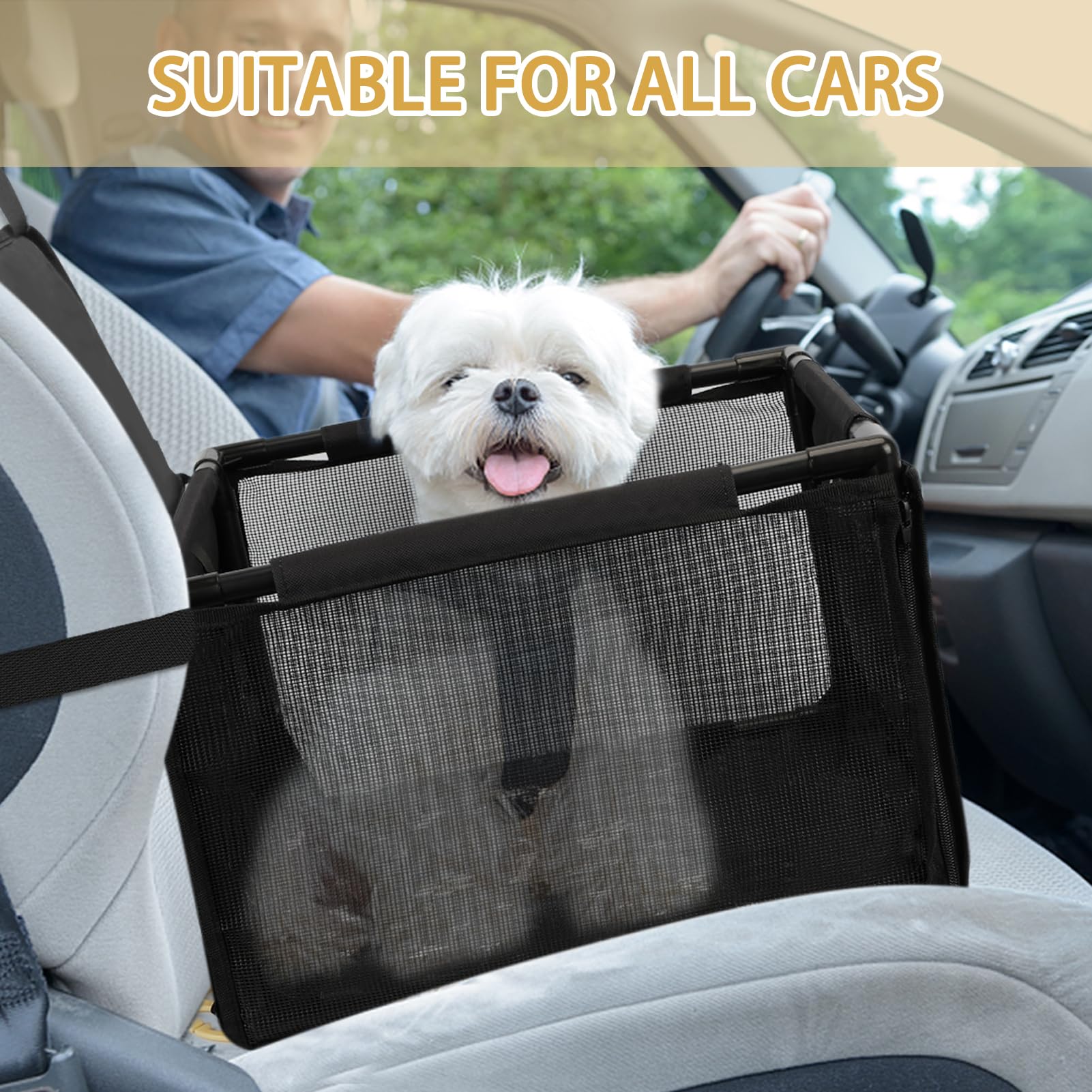 PetsHome-quick-release-buckle-adjustable-strap illustrates quick setup across car interiors.