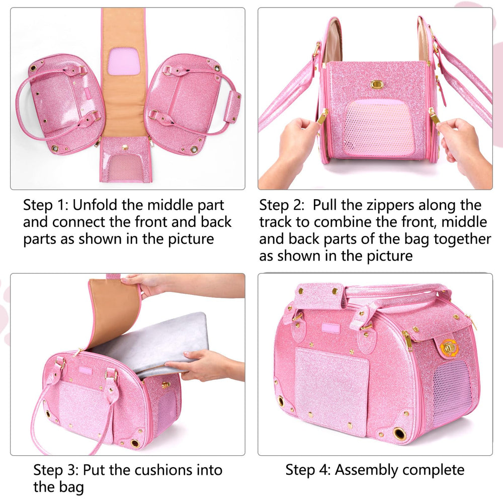 PetsHome Dog Carrier Purse under-seat friendly dimensions for airline-compatible travel.