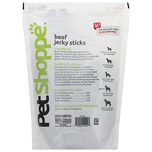 PetShoppe Beef Jerky Sticks close-up texture shows soft chew for training rewards.
