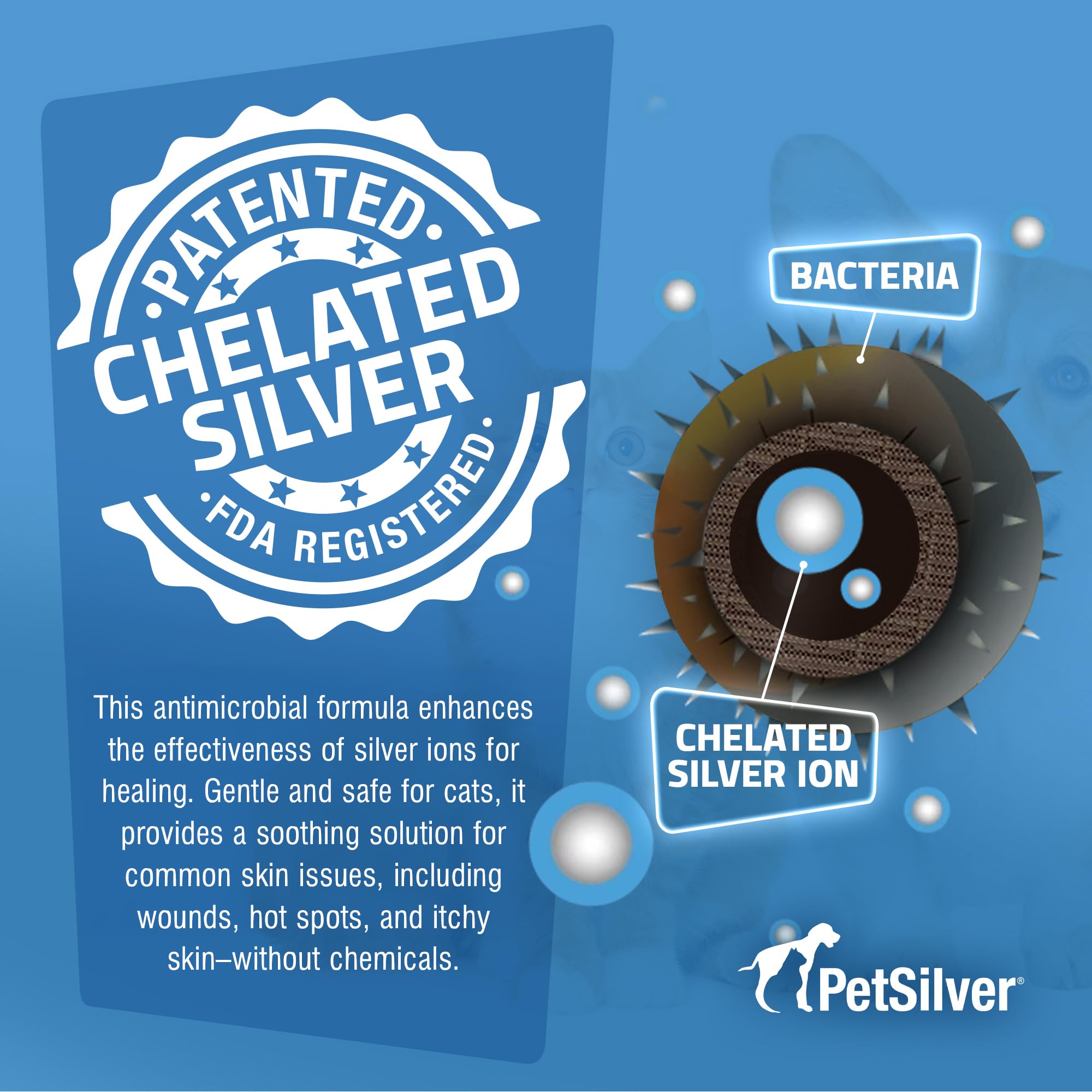 PetSilver application on a cat paw illustrating soothing hot-spot treatment.