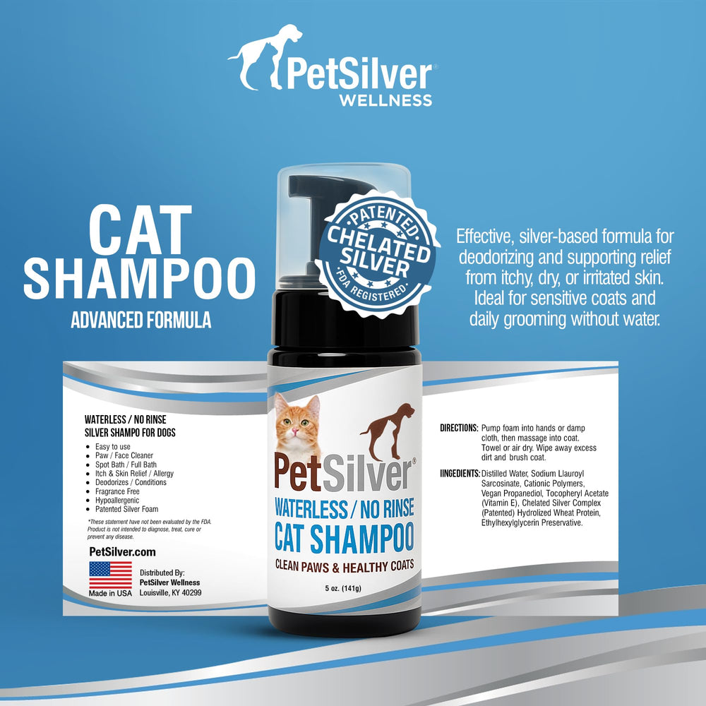 Petsilver Waterless Cat Shampoo made-in-usa label signals quality and safety.