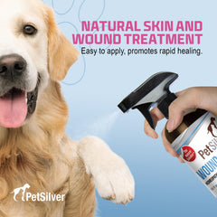 PetSilver Wound & Skin Spray applied to a paw for soothing skin relief.