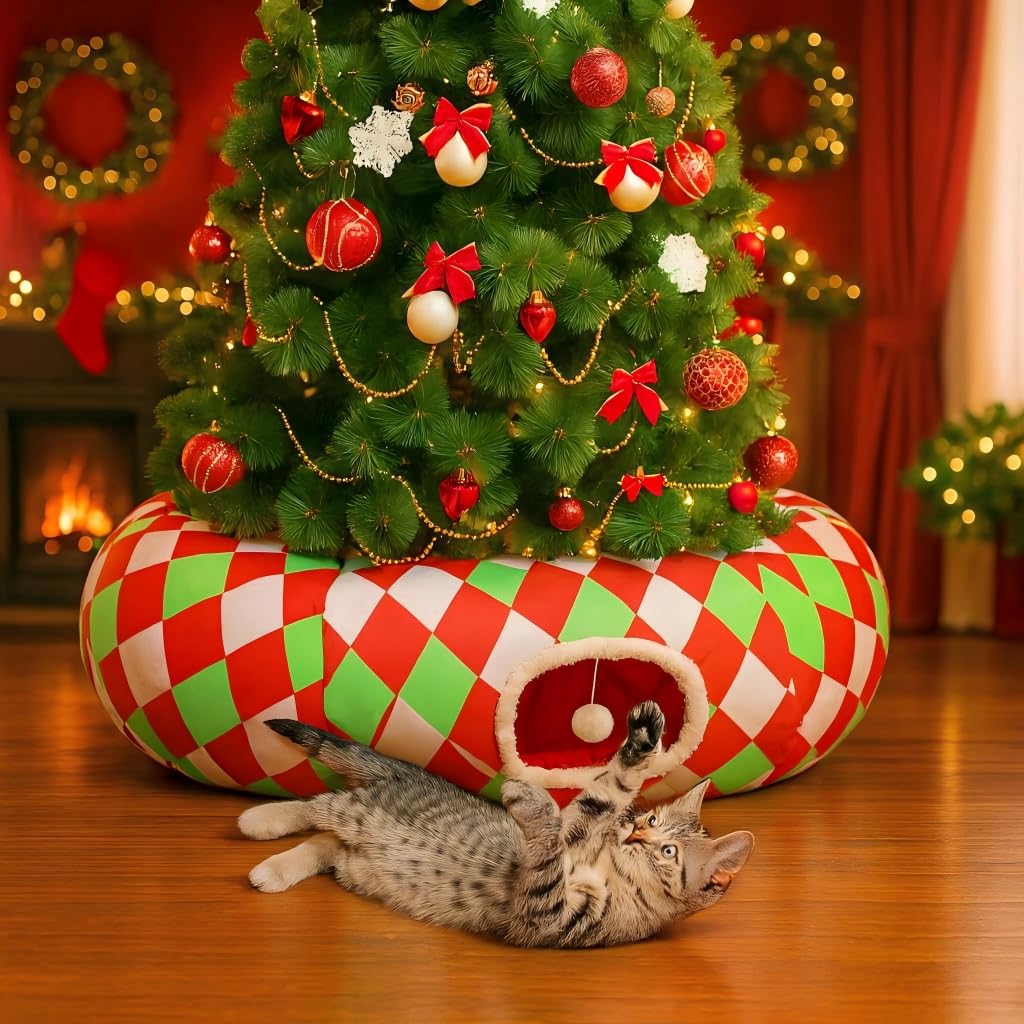 Petsinurarea Christmas tree cat tunnel bed in circle setup offering cozy play space