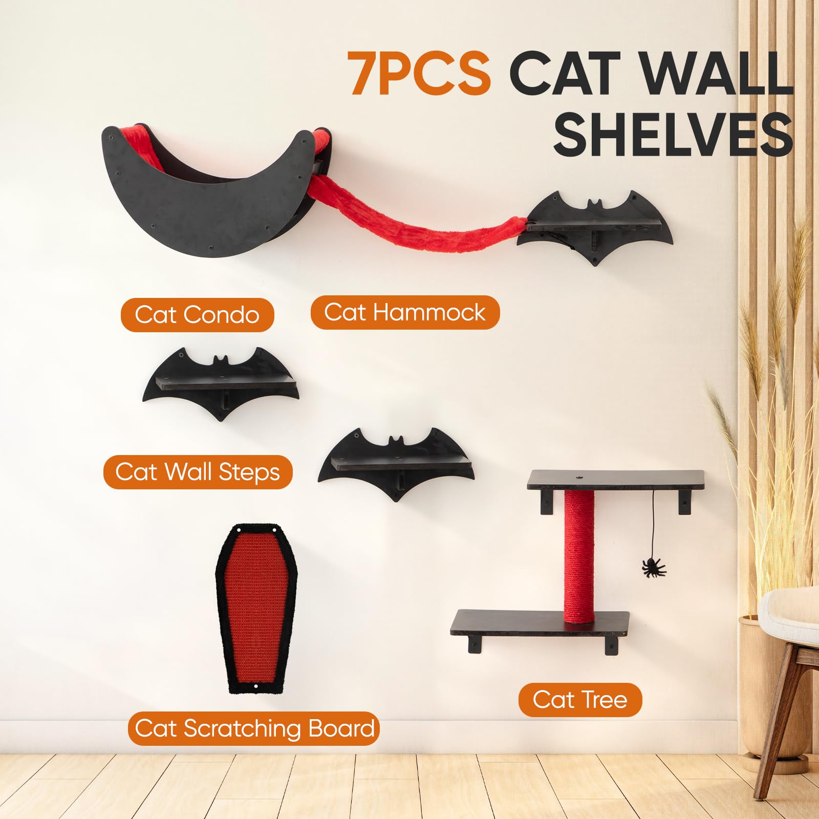 Petsinurarea Gothic cat wall shelves cat bridge ladder links levels for easy traversal