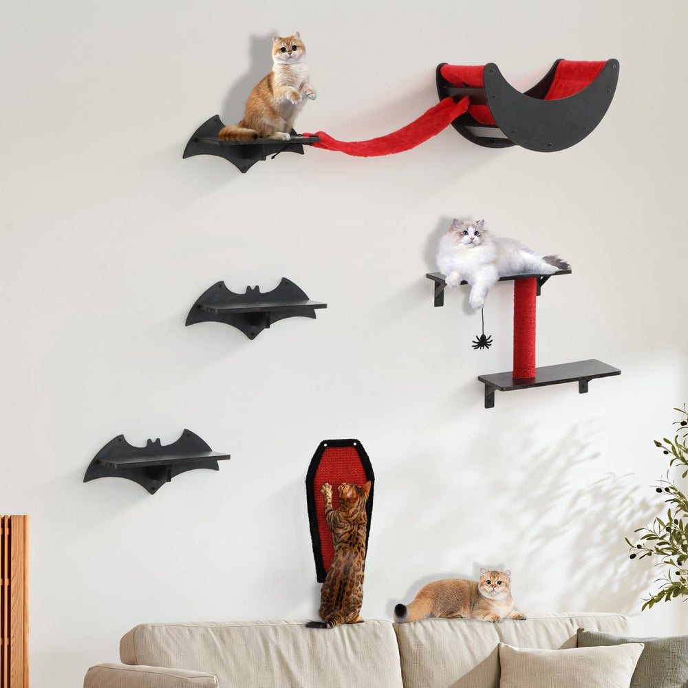 Petsinurarea Gothic cat wall shelves scratching post with spider toy encourages scratching and play