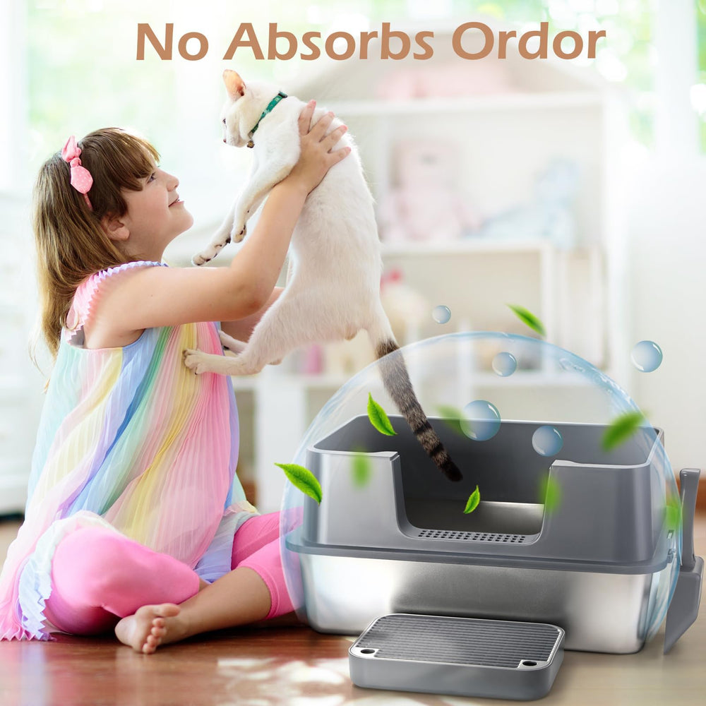 Petsinurarea XL stainless steel litter box clip edges confine mess during use