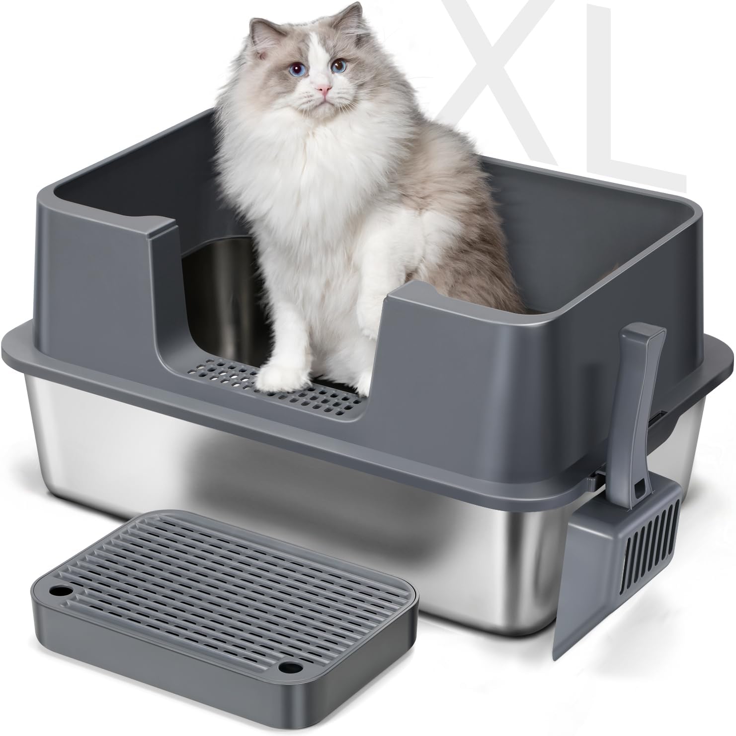Petsinurarea XL stainless steel litter box lid closeup highlighting easy-clean surface