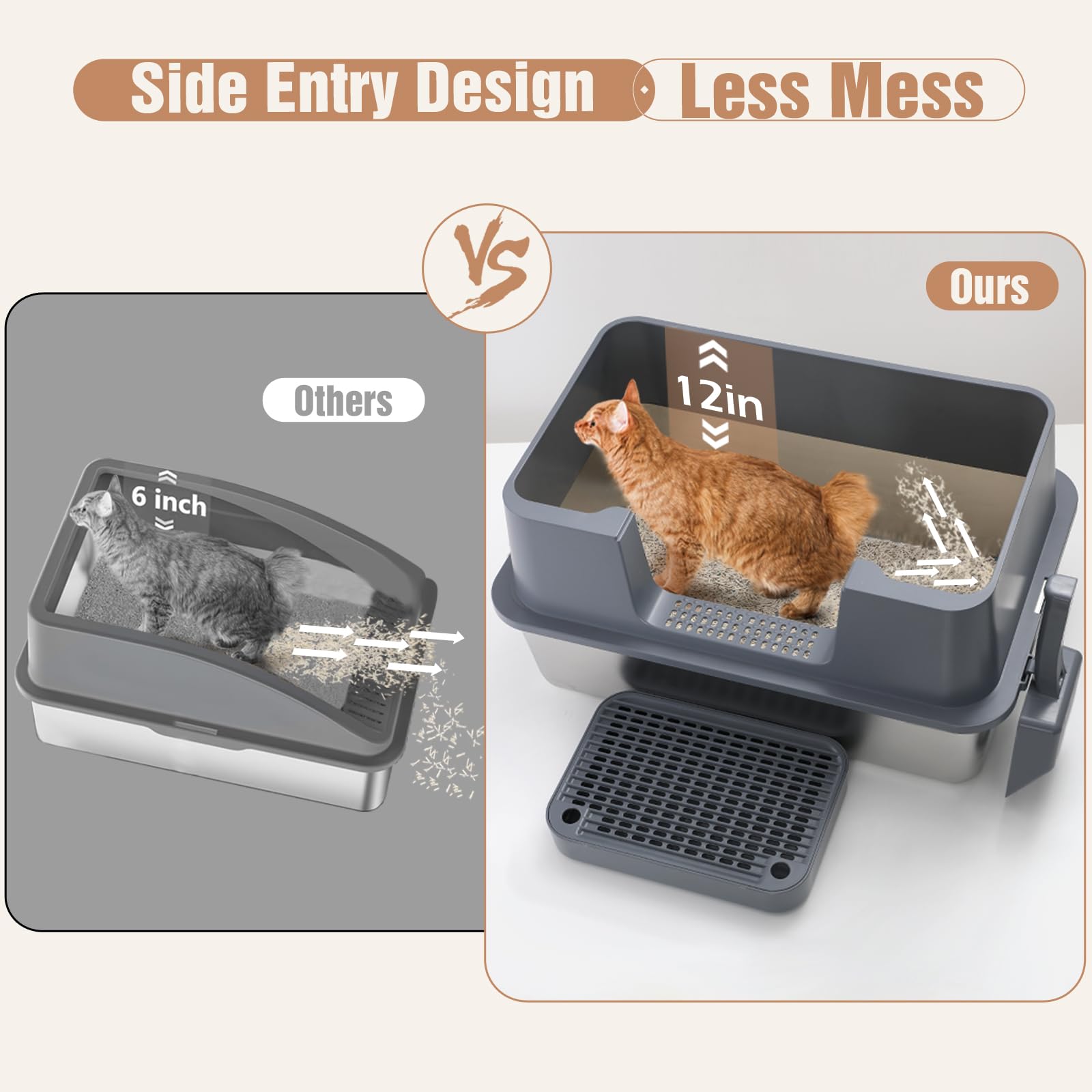 Petsinurarea XL stainless steel litter box overlapping edge demonstrates leak-prevention design