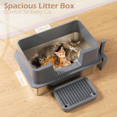 Petsinurarea XL stainless steel litter box smooth surface enables quick wipe-down