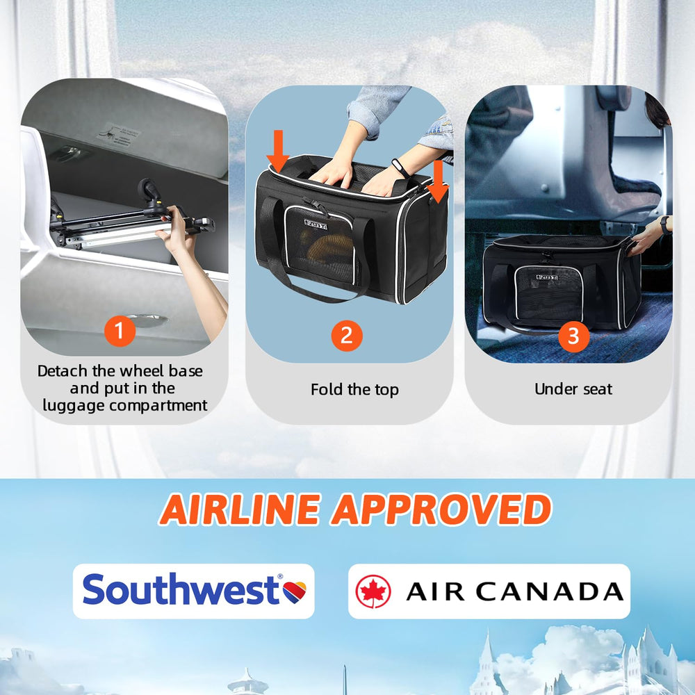 Petskd airline-approved cabin carrier fits under-seat for in-flight convenience.
