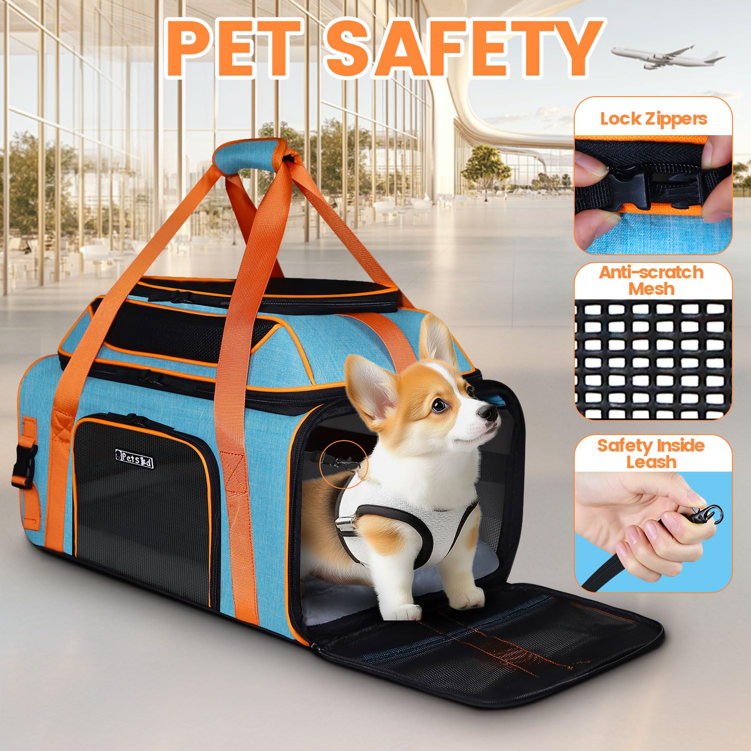 Petskd airline-approved carrier interior view with secure zippers
