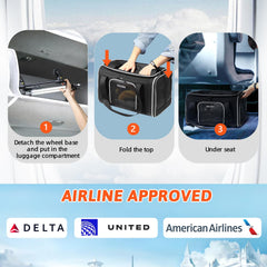 Petskd airline-approved carrier side view shows compact cabin fit for Delta and United.