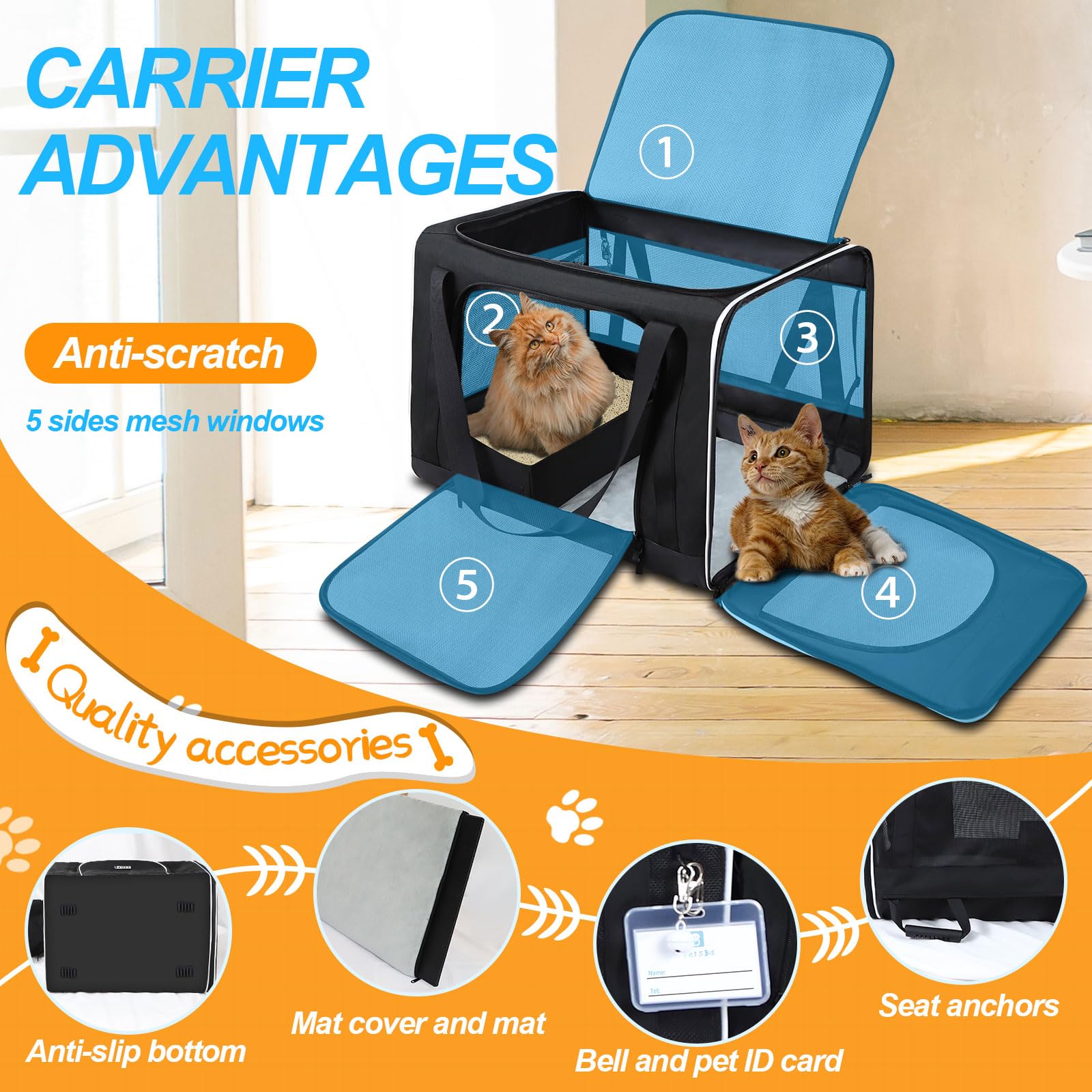 Petskd car seat anchors secure the carrier during travel.