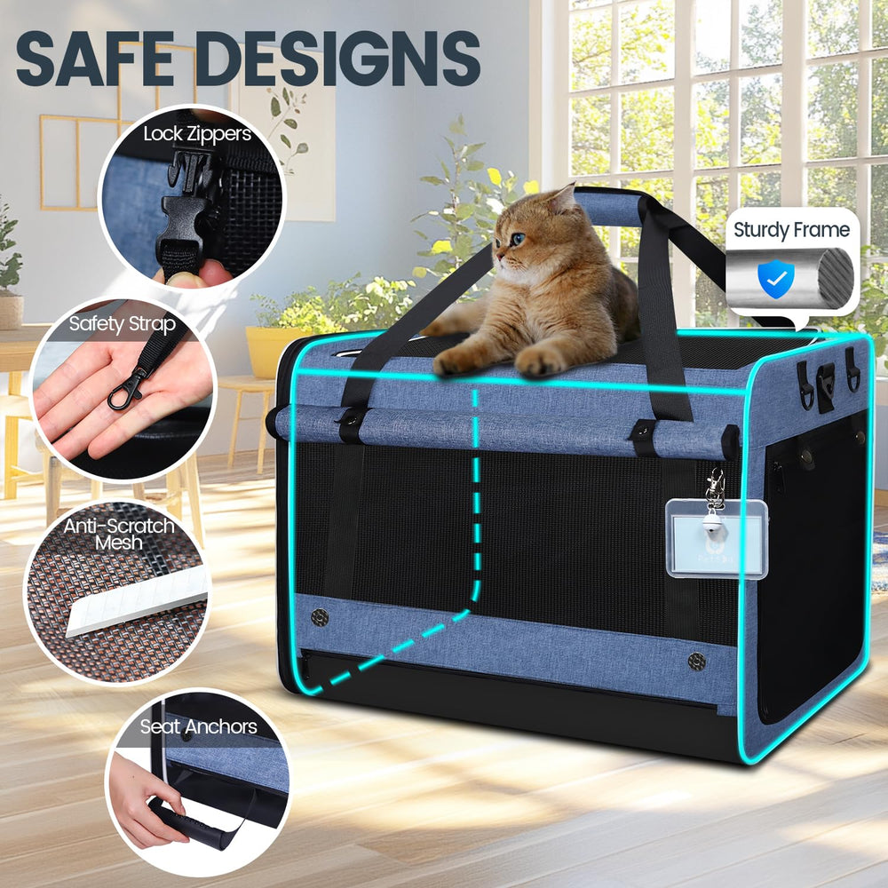 Petskd cat carrier folded for compact storage with travel pockets.