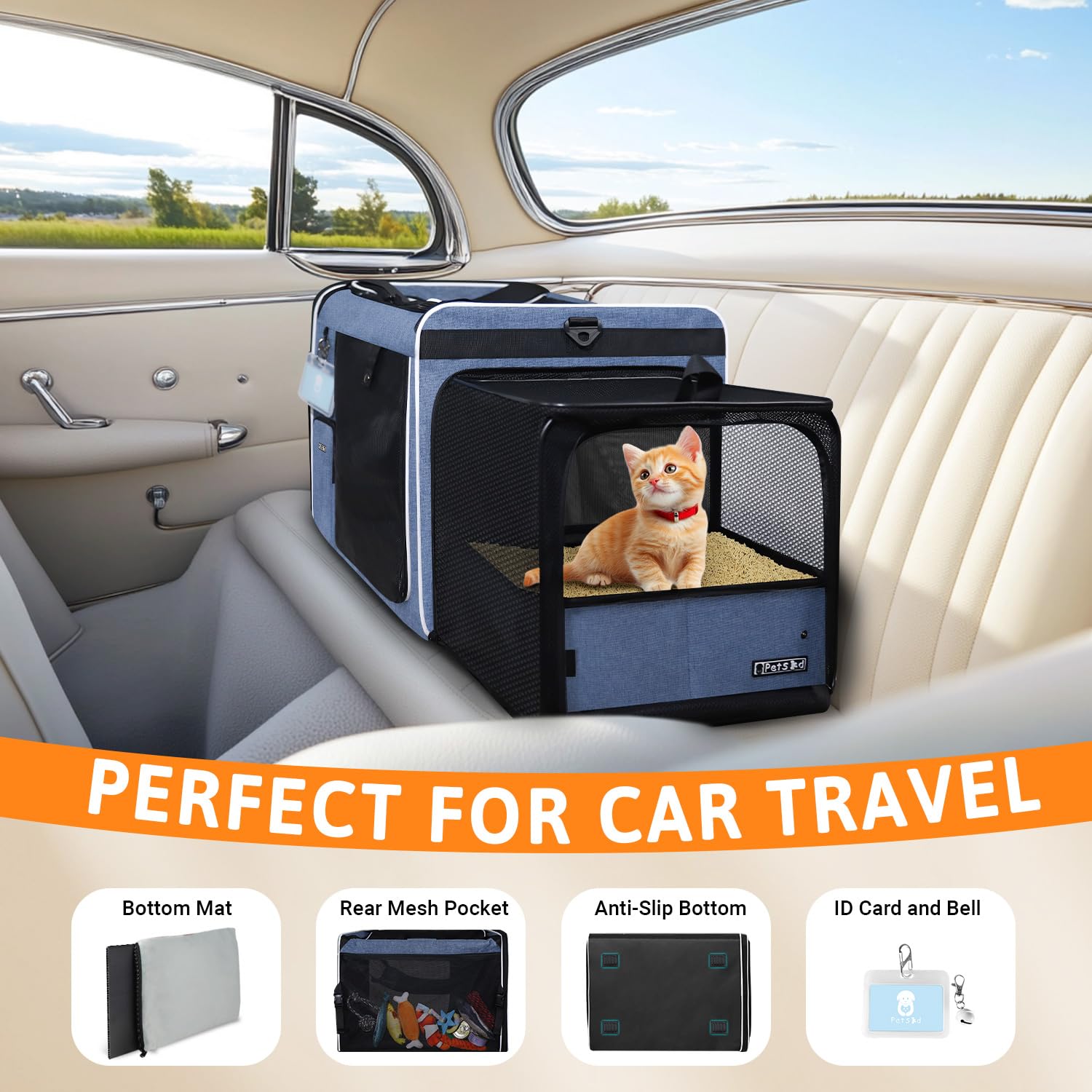 Petskd cat carrier with litter box area for convenient trips