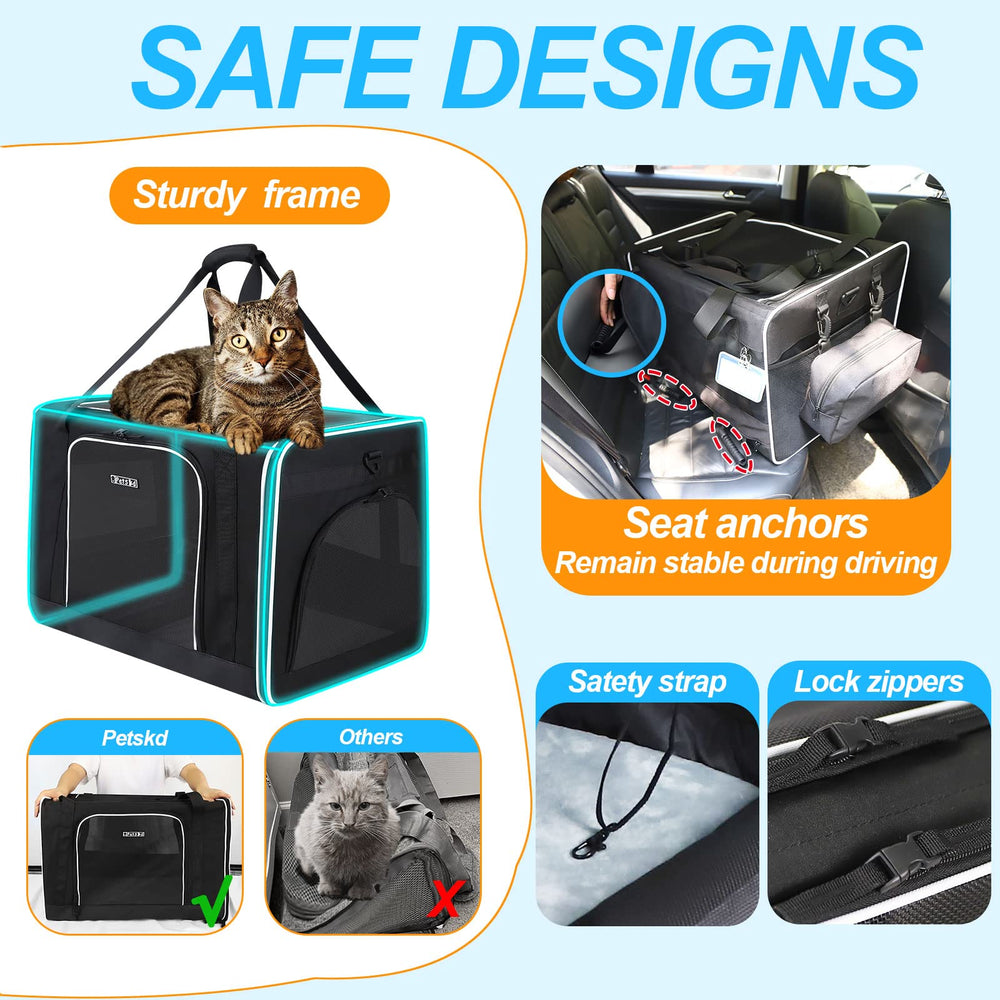 Petskd cat carrier seat anchors safety features secure during driving
