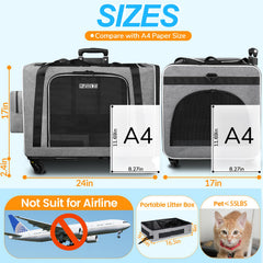 Petskd cat carrier wheels suitcase-style handle for smooth rolling