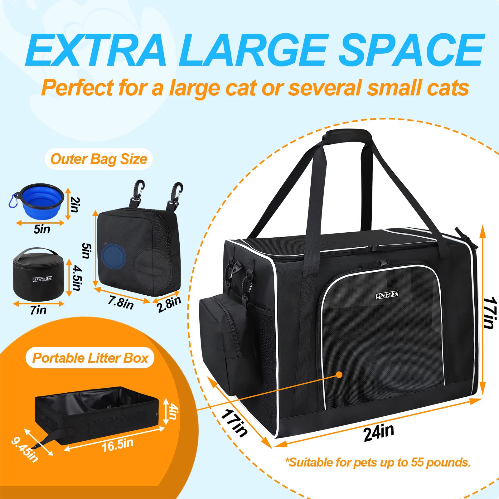 Petskd cat travel litter box included for tidy travel