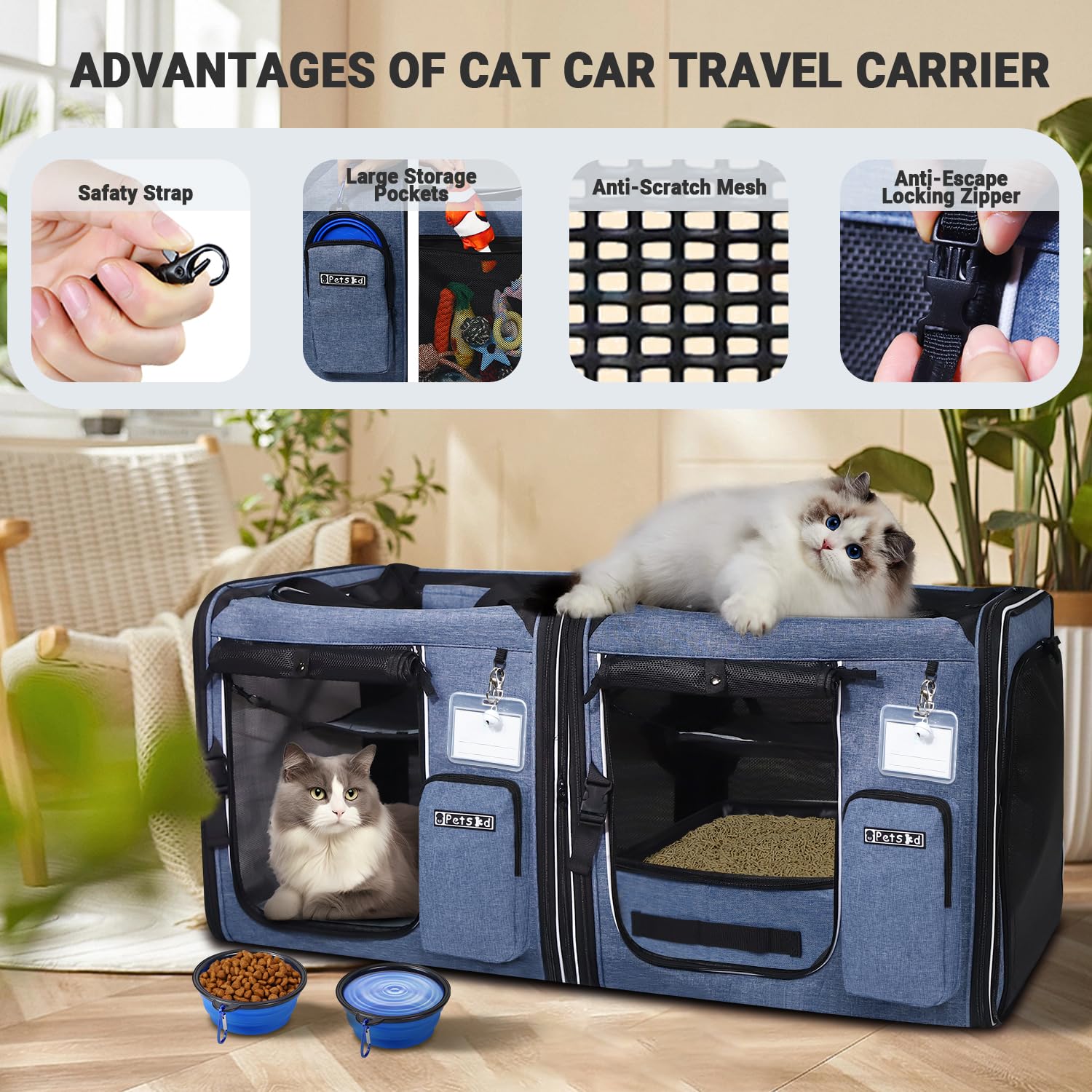 Petskd collapsible carrier with storage bag simplifies travel setup